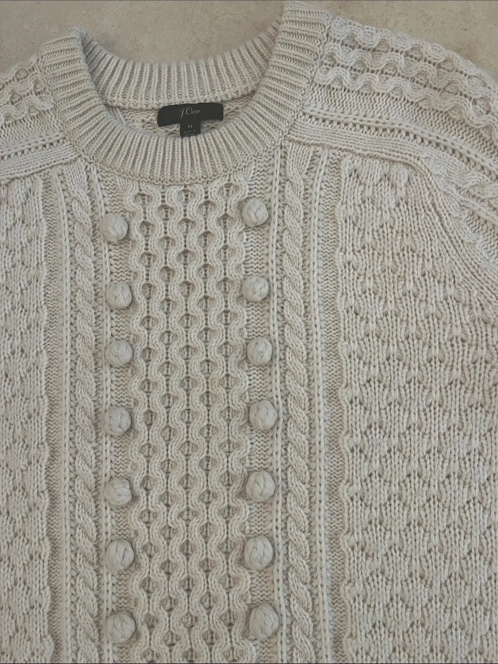 J. Crew Cream Cable-Knit Crew Sweater M